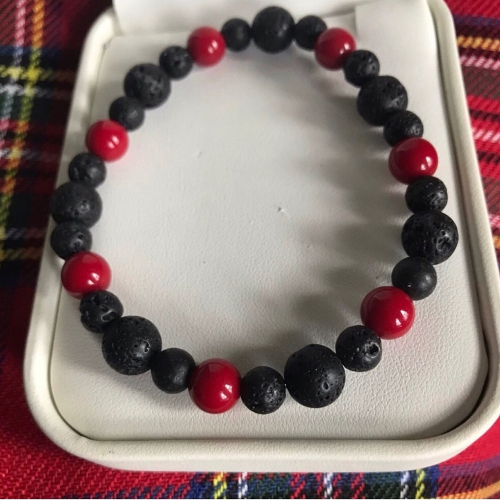 Black Lava Bead Bracelet with Red Accent Beads